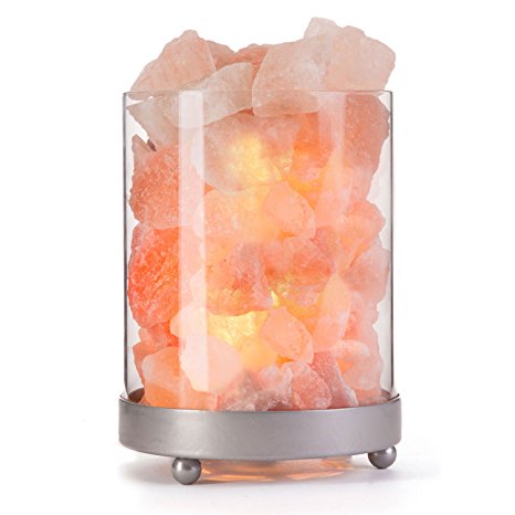 INVITING HOMES Natural Himalayan Salt Lamp in Clear Glass Holder with Dimmable Switch, 6ft UL-Listed Cord and 15-Watt Light Bulb