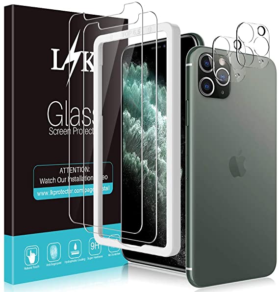 L K [2 Pack] iPhone 11 Pro Max Camera Lens Screen Protector   [2 Pack] Tempered-Glass Screen Protector Film Anti-Scratch,Anti-Fingerprint for iPhone 11 Pro Max, 6.5-inch