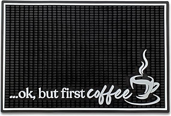 New Mungo Coffee Bar Mat - Coffee Bar Accessories for Coffee Station, Coffee Accessories, Coffee Bar Decor, Coffee Decor - Ok, But First Coffee Maker Mat for Countertops - Rubber Mat - 18”x12”