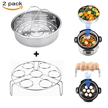 Lakatay Steamer Basket With Egg Steamer Rack for Instant Pot Accessories and 5/6/8 qt Pressure Cooker, Vegetable Steam Rack Stand, Stainless Steel Pack of 2 (Steamer Basket With Egg Rack)