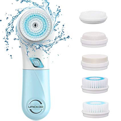 Facial Cleansing Brush with 5 Face Brush Heads,UMICKOO Waterproof Spin Cleansing System and Gentle Exfoliating for All Skin Types with Travel Case