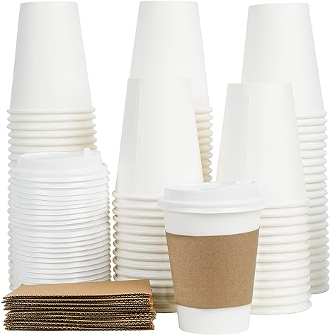 IBITION [100 Pack 12oz Disposable Coffee cups with lids，To Go Paper Coffee Cups for Hot & Cold Beverages，Paper Drinking Cups for Home-use，offoce，office, restaurant and Events