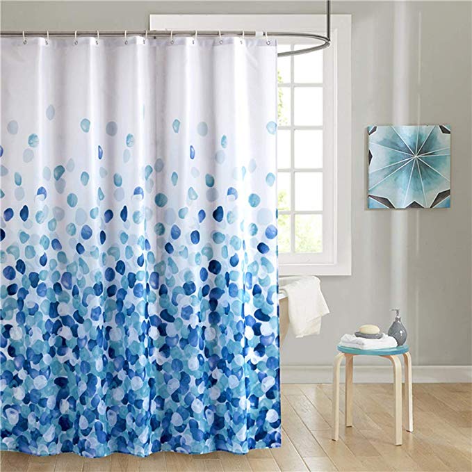 Uphome Fabric Shower Curtain, Blue Pebble Stone Rocks on White Bathroom Cloth Shower Curtain Set with Hooks, Heavy Duty Waterproof, 72x72