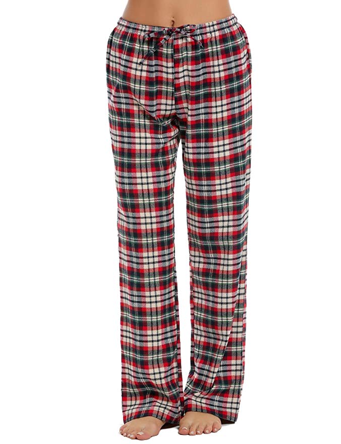 Ekouaer Pajama Pants Womens Soft Flannel Plaid Sleep Bottoms with Elastic Waist S-XXL
