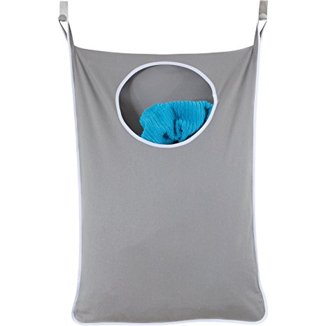 Urban Mom Door-Hanging Laundry Hamper with Stainless Steel Hooks (2-Pack Grey)