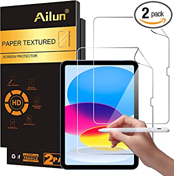 Ailun Paper Textured Screen Protector for iPad 10th Generation [10.9 Inch] [2022 Release] 2 Pack Draw and Sketch Like on Paper Textured Anti Glare Less Reflection