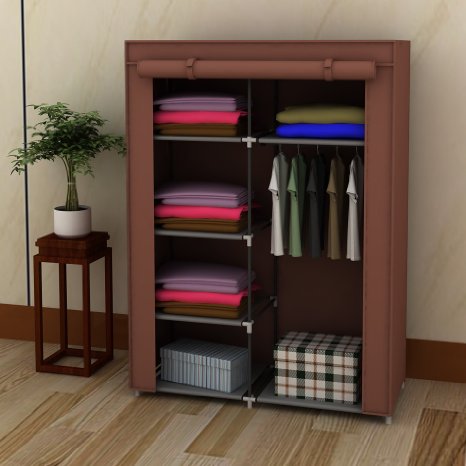 42" Portable Home Wardrobe Storage Closet Organizer Rack with Shelves Brown