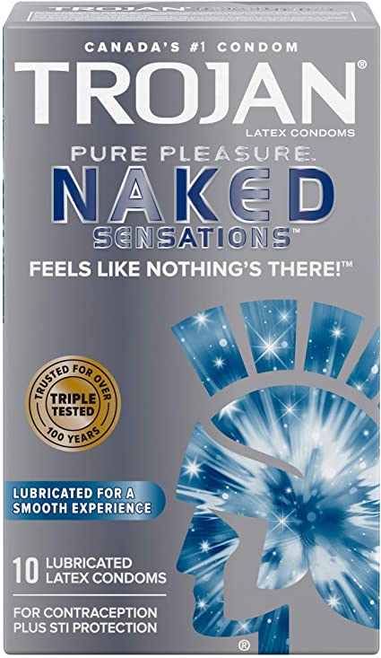 TROJAN Naked Sensations Pure Pleasure Lubricated Latex Condoms, 10 Count