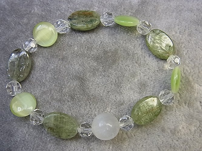 Genuine Selenite and Green Kyanite Healing Stretch Bracelet