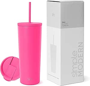 Simple Modern Insulated Tumbler with Straw and Lid | Iced Coffee Cup Reusable Stainless Steel Water Bottle Travel Mug | Gifts for Women & Men | Classic Collection | 24oz | Raspberry Vibes