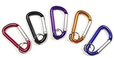 Hillman 5pc Premium Quality 3" Aluminum Carabiner D Shape Keychain Clip, Spring Snap Key Chain Clip Hook Buckle Back Pack