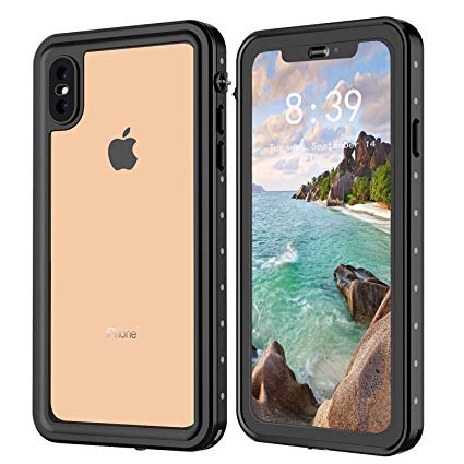 iPhone Xs Max Waterproof Case,TRONOE Clear Back Upgraded Extreme Durable with Built-in Screen Drop Resistance Fully Sealed Shock Dirt Snow Proof Cover Case for iPhone Xs Max 6.5 inch (Black)