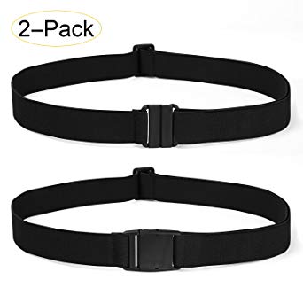 2 Pack Invisible Women Stretch Belt No Show Elastic Web Strap Belt with Flat Buckle for Jeans Pants Dresses