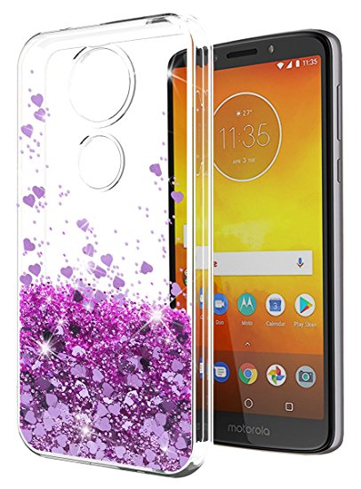 Moto E5 Play Case, Mote E5 Cruise Case SunStory Luxury Fashion Design with Moving Shiny Quicksand Glitter and Double Protection with PC layer and TPU Bumper Case (Purple)