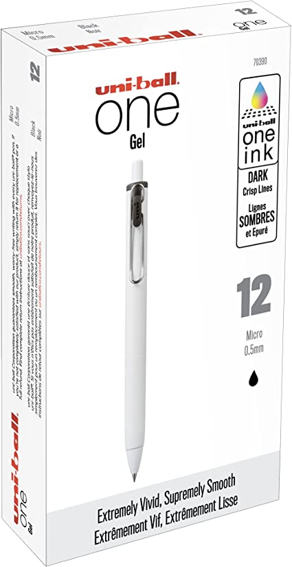 uni-ball one Retractable Gel Pens, Micro Point (0.5mm), Black Ink, 12 Count