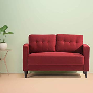 Zinus Mid-Century Upholstered 52.8 inch Sofa Couch/Loveseat / Ruby Red Weave