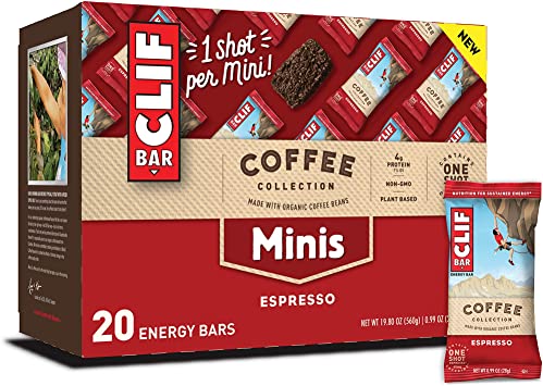 Clif Bar Minis with 1 Shot of Espresso - Energy Bars  - Coffee Collection - 65 mgs of Caffeine Per Bar - Espresso Flavor (0.99 Ounce Breakfast Snack Bars, 20 Count)