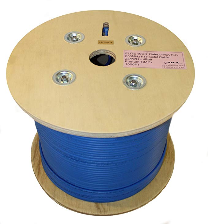 Infinity Cable CAT6A 650MHz 10G Shielded Solid Plenum FTP 100% Pure Copper, 1000Ft. Bulk Cable Reel, Blue