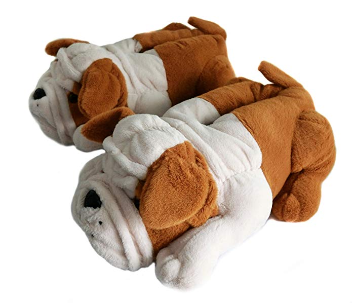 Fuzzy Winter Indoor Animal Slippers for Adult and Kid, Bull Dogs