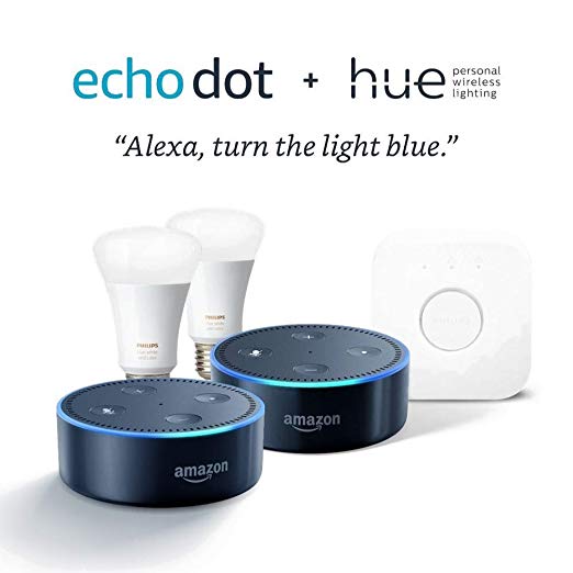 Philips Hue White and Color Starter Kit   2 Echo Dots (Black)