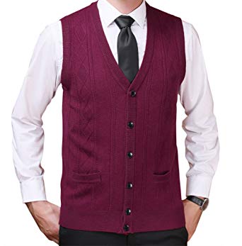 Zicac Men's V-Neck Jacquard Vest Knitwear Sweater Waistcoat