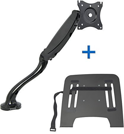 Single Monitor Desk Mount Stand and Laptop Tray Holder w/ Deluxe Gas Spring / Holds 1 Screen up to 27" or Laptops/Noteboks 10" to 15" (STAND-V001BL)