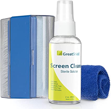GreatShield Universal Screen Cleaning Kit, Microfiber Cloth   2 Sided Brush   Non-Streak Solution Cleaner Spray for TV, Laptops, PC Monitors, Smartphones, Tablets, Lenses, Camera, Camcorders, Keyboard