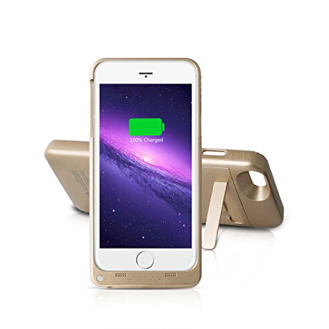 YHhao 5000mAh Portable Battery Bank with Kick Stand for 5.5' iPhone 6 Plus /6S Plus, Slim Fit Slider Design   Full Body Protection (no cable included) (Gold)