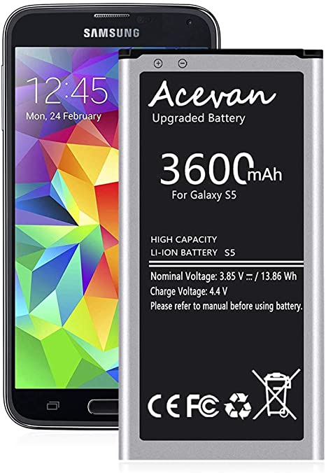 Galaxy S5 Battery 3600mAh Acevan Upgrade Replacement Battery for Samsung Galaxy S5 G900V Verizon G900P Sprint G900T T-Mobile G900A AT&T G900F G900H G900R4 G900W8 S5 Batteries