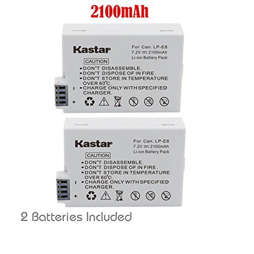 Kastar Battery (2-Pack) for Canon LP-E8, LC-E8E work with Canon EOS 550D, EOS 600D, EOS 700D, EOS Rebel T2i, EOS Rebel T3i, EOS Rebel T4i, EOS Rebel T5i Cameras