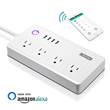 Ailink Smart Power Strip, Wi-fi Enabled, Work with Amazon Alexa, Remote Control, Timing Function, Surge Protector with 4 Outlets and 4 USB Ports (White)