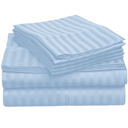 American Pillowcase - Luxury Queen Size Bed Striped Sheet Set - 100% Egyptian Cotton, 540 Thread Count - Deep Pocket With Wrinkle Guard (Color: Light Blue)