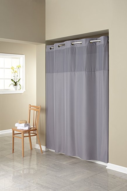 Hookless RBH40MY408 Fabric Shower Curtain with Built in Liner  -Grey