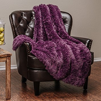 Chanasya Super Soft Long Shaggy Chic Fuzzy Fur Faux Fur Warm Elegant Cozy With Fluffy Sherpa Purple Throw Blanket (50" x 65") - Solid Shaggy Violet Aubergine