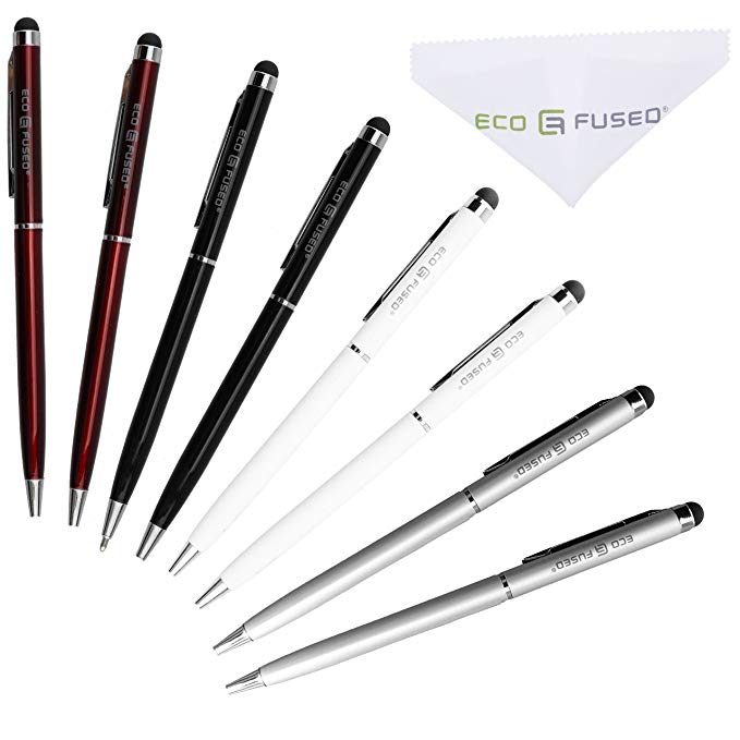 ECO-FUSED 2in1 Universal Stylus and Ink Pens - 8 pack - Compatible with all Capacitive Touchscreen Devices - For iPad, iPhone, Samsung Phones and Tablets, All Android Phones and Tablets and More