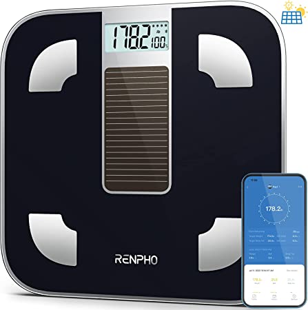 RENPHO Solar Power Smart Scale for Body Weight, Battery-Free Digital Bathroom Scale Bluetooth Body Fat Scale, Body Composition Monitor with App 400lbs