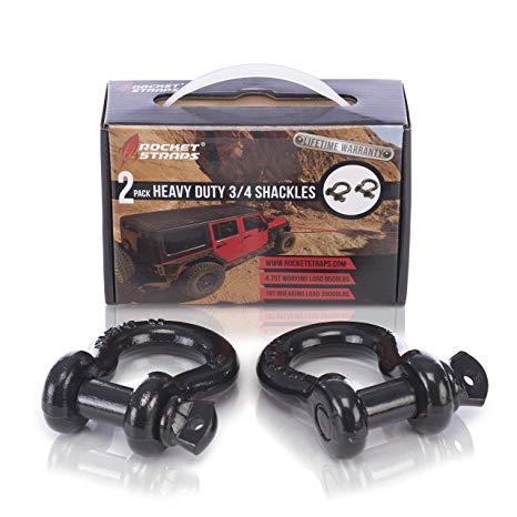 Rocket Straps| D Ring Shackles (2 PK) ¾” Shackles ⅞ (9500 Lbs) Towing Capacity Clevis Shackle Pin | Use with Tow Strap, Winch, Jeep Accessories, Trucks, Shackle Hitch Receiver, Recovery Ropes