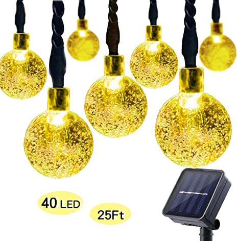 ECOWHO Solar String Lights Outdoor, 25ft 40 LED Waterproof Globe Solar Powered Fairy String Lights for Garden Patio Wedding Party Holiday Decoration (Warm White Crystal Ball)