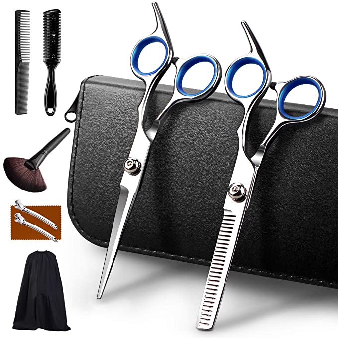Mosskic Hair Cutting Scissors Kit, 10pcs Hairdressing Scissors Set Professional Straight Scissors Thinning Shears for Home Salon