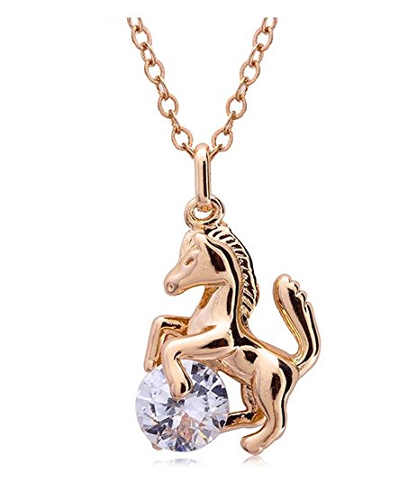 Gold Plated Horse Pendant With Small Crystal Necklace for Women