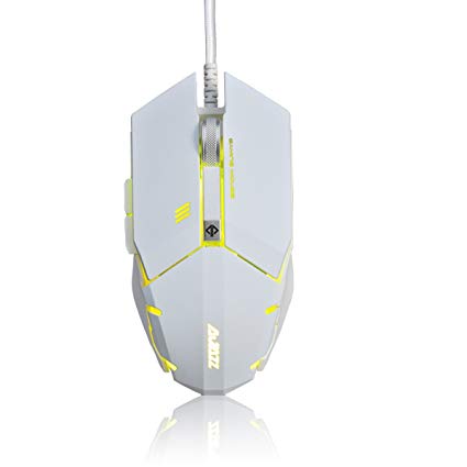 Ajazz GTC Wired Gaming Mouse [Programmable][RGB Breathing Backlit][ Aluminum Wheel and Plate] Ergonomic Game USB Computer Mice Gamer Laptop PC Mouse, 6 Buttons for Windows 7/8/10/XP Vista Linux, White