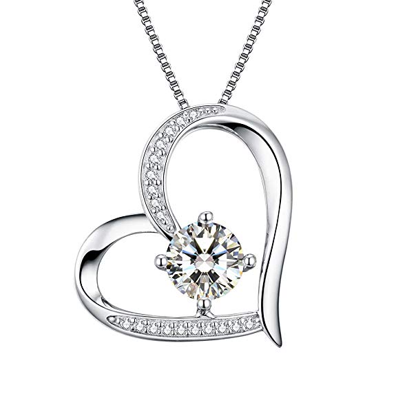 Heart Necklace 5A Cubic Zirconia Love Necklace 14k White Gold Plated Pendant Necklaces for Women