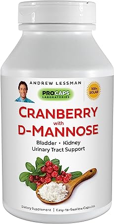 ANDREW LESSMAN Cranberry with D-Mannose – 60 Capsules – Supports Bladder, Kidney and Urinary Tract Health. High Potency Standardized Cranberry Concentrate and D-Mannose. Easy to Swallow Capsules