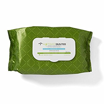 Medline MSC263625H AloeTouch Quilted Heavyweight Personal Cleansing Cloth Wipes, Unscented, 8" x 12" Adult Large Incontinence Wipes (Pack of 48)