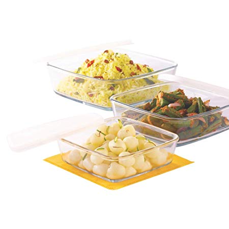 Borosil Square Dish with Lid and Storage Set, 3-Pieces