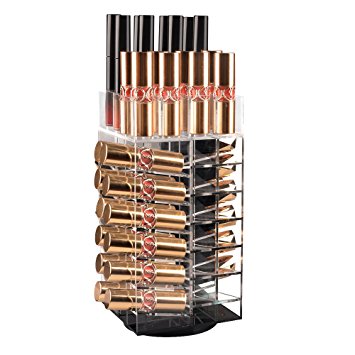 Acrylic Rotating Lipstick Holder, Alotpower Cosmetic Organizer Tower 64 Lipstick Holder Organizer Makeup Tower Organizer