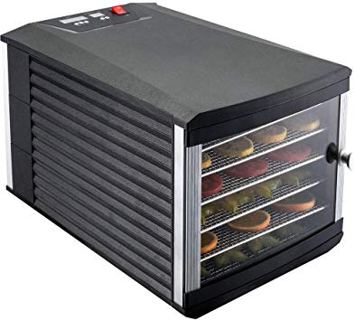 JAYETEC Food Dehydrators, 6 Trays staniless steel trays with digital adjustable,temperature and timer controlling, vegetable, fruit, jerky,beef, herb dehydrator, yogurt maker, double over heat protection, transparent door &black, including 2pcs non-stick sheets (6 Trays)