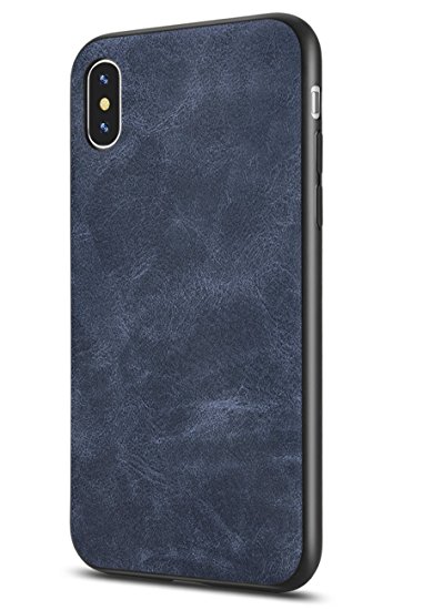 iPhone X Case/iPhone 10 Case Salawat Slim Shock Proof Phone Cover Lightweight Premium PU Leather TPU Bumper PC Protection for iPhone X 5.8inch(NavyBlue)
