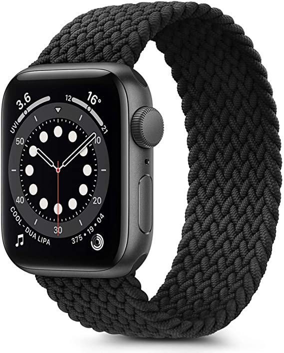 Braided Solo Loop Elastic Bands Compatible with Apple Watch 38mm 40mm 42mm 44mm, Soft Stretchy Sports Wristband for iWatch Series 6 5 4 3 2 1 SE (38mm/40mm-L, Black)