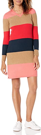 Amazon Essentials womens Classic-Fit Ribbed V-Neck Knee Length Sweater Dress Sweater